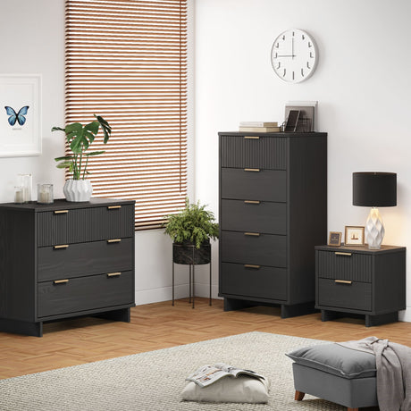 Granville 3-Piece Standard Dresser, Tall Narrow Chest and Nightstand Set in Dark Grey - Ornate Home