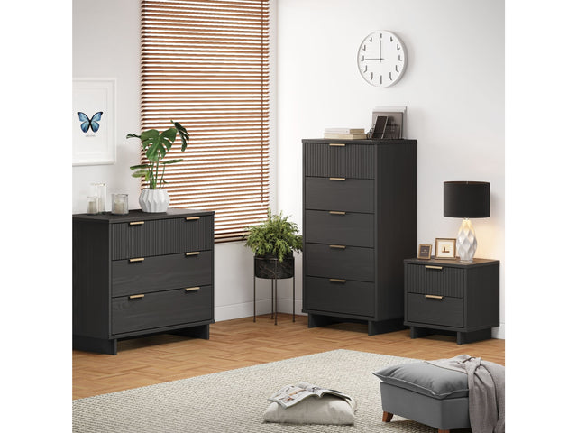 Granville 3-Piece Standard Dresser, Tall Narrow Chest and Nightstand Set in Dark Grey - Ornate Home