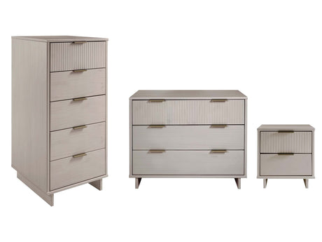 Granville 3-Piece Standard Dresser, Tall Narrow Chest and Nightstand Set in Light Grey - Ornate Home