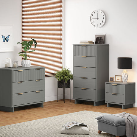 Granville 3-Piece Standard Dresser, Tall Narrow Chest and Nightstand Set in Light Grey - Ornate Home