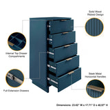 Granville 3-Piece Standard Dresser, Tall Narrow Chest and Nightstand Set in Midnight Blue - Ornate Home