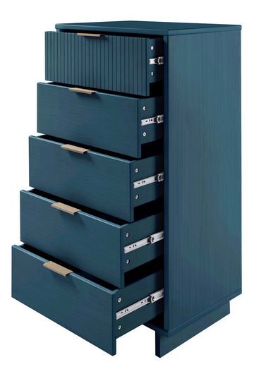 Granville 3-Piece Standard Dresser, Tall Narrow Chest and Nightstand Set in Midnight Blue - Ornate Home