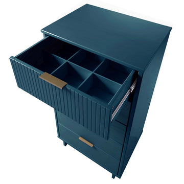 Granville 3-Piece Standard Dresser, Tall Narrow Chest and Nightstand Set in Midnight Blue - Ornate Home
