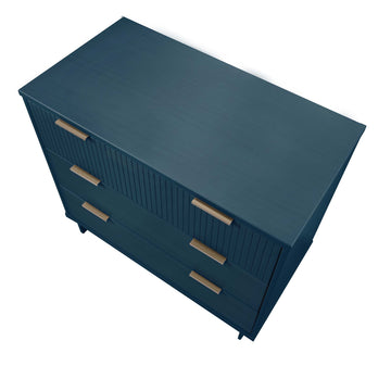 Granville 3-Piece Standard Dresser, Tall Narrow Chest and Nightstand Set in Midnight Blue - Ornate Home