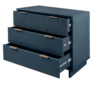 Granville 3-Piece Standard Dresser, Tall Narrow Chest and Nightstand Set in Midnight Blue - Ornate Home