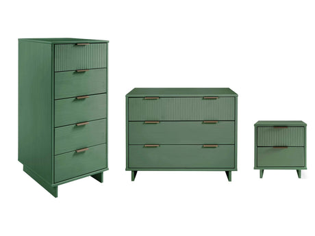 Granville 3-Piece Standard Dresser, Tall Narrow Chest and Nightstand Set in Sage Green - Ornate Home