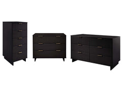Granville 3-Piece Tall Narrow Chest, Double Dresser Set and Standard Dresser Set in Black - Ornate Home