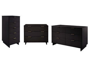 Granville 3-Piece Tall Narrow Chest, Double Dresser Set and Standard Dresser Set in Black - Ornate Home