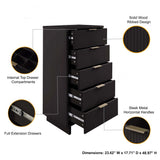 Granville 3-Piece Tall Narrow Chest, Double Dresser Set and Standard Dresser Set in Black - Ornate Home