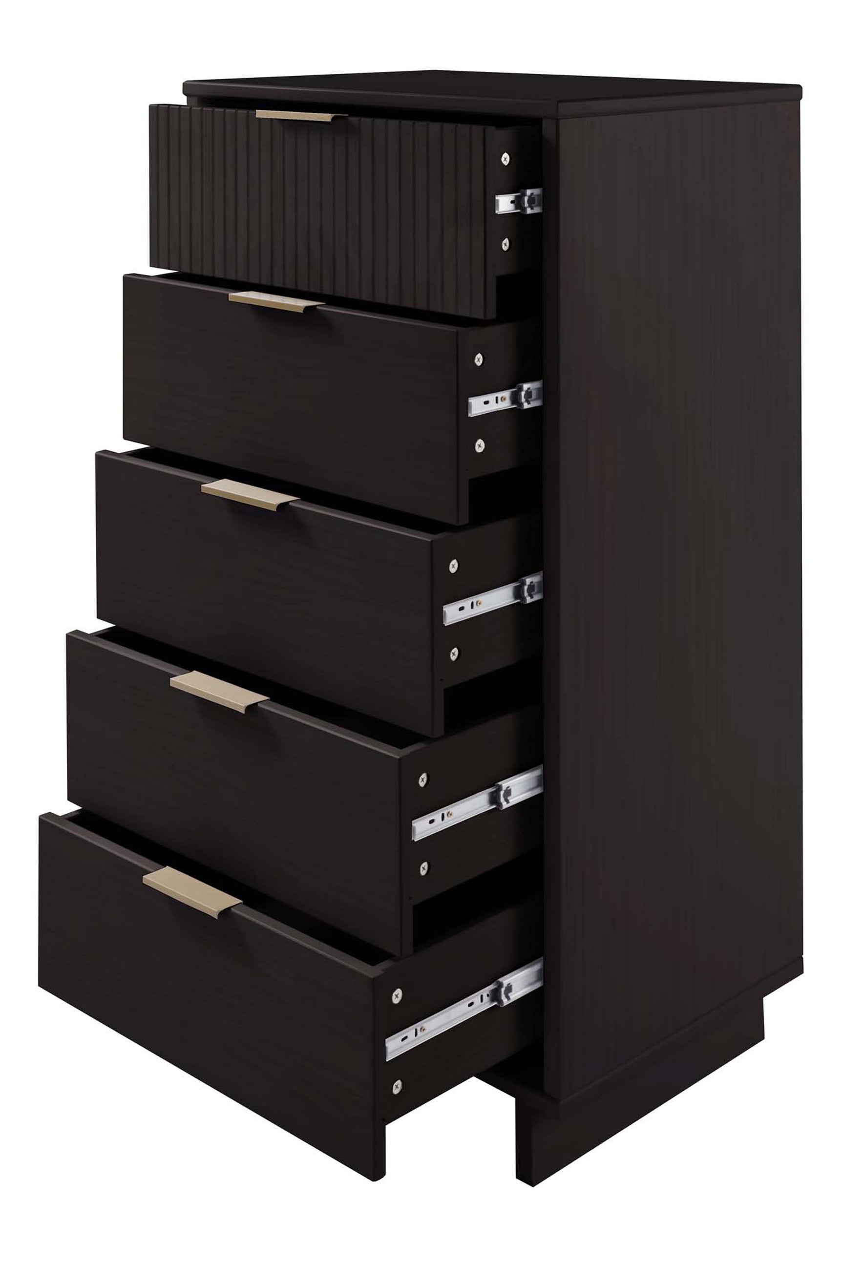 Granville 3-Piece Tall Narrow Chest, Double Dresser Set and Standard Dresser Set in Black - Ornate Home