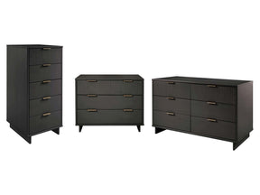 Granville 3-Piece Tall Narrow Chest, Double Dresser Set and Standard Dresser Set in Dark Grey - Ornate Home