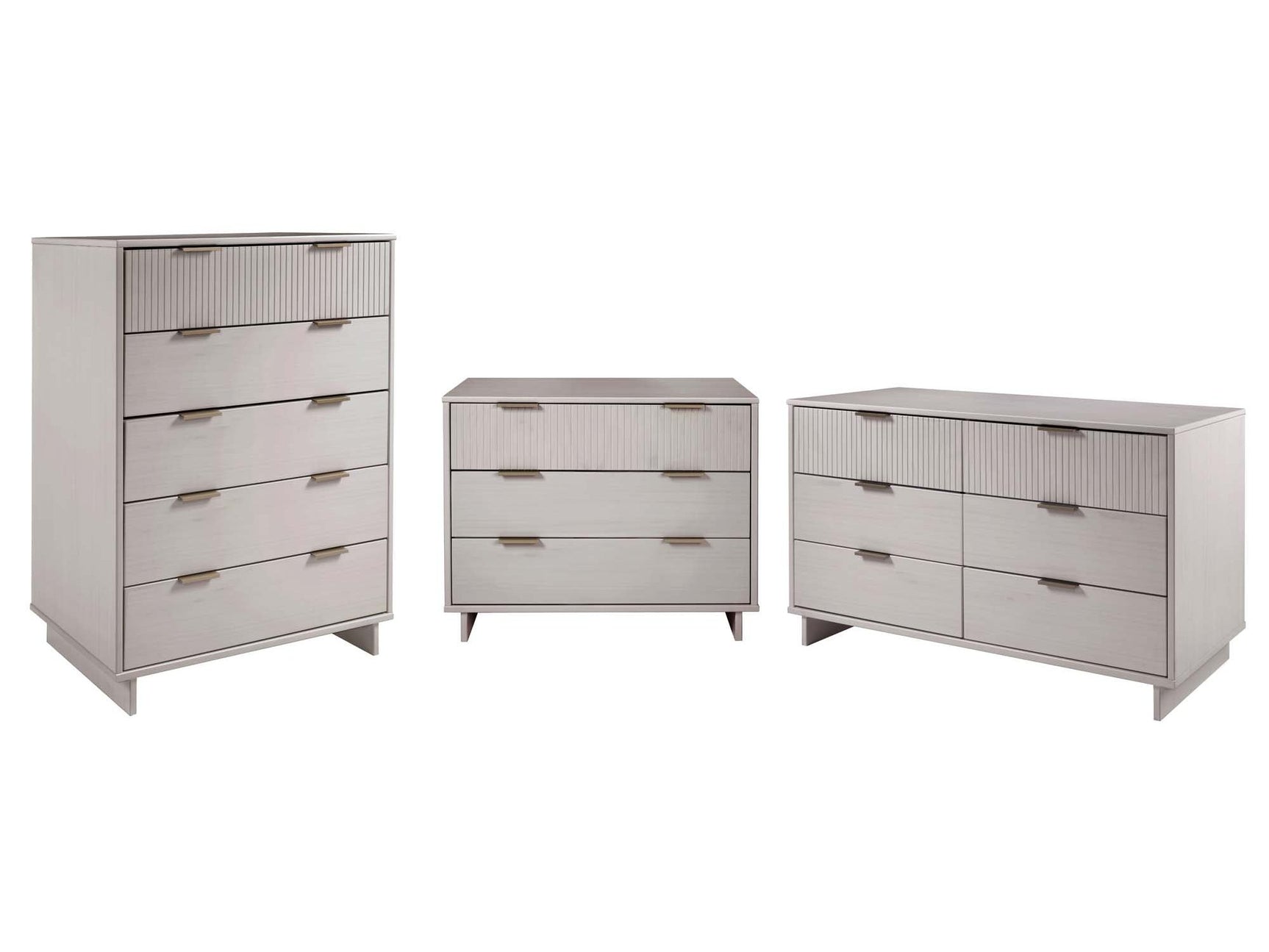 Granville 3-Piece Tall Narrow Chest, Double Dresser Set and Standard Dresser Set in Light Grey - Ornate Home