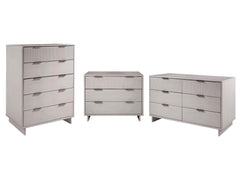 Granville 3-Piece Tall Narrow Chest, Double Dresser Set and Standard Dresser Set in Light Grey - Ornate Home