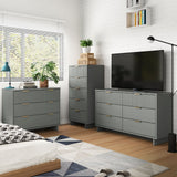 Granville 3-Piece Tall Narrow Chest, Double Dresser Set and Standard Dresser Set in Light Grey - Ornate Home