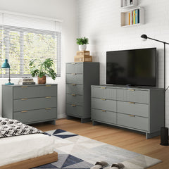 Granville 3-Piece Tall Narrow Chest, Double Dresser Set and Standard Dresser Set in Light Grey - Ornate Home