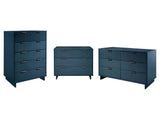 Granville 3-Piece Tall Narrow Chest, Double Dresser Set and Standard Dresser Set in Midnight Blue - Ornate Home