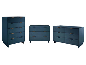 Granville 3-Piece Tall Narrow Chest, Double Dresser Set and Standard Dresser Set in Midnight Blue - Ornate Home