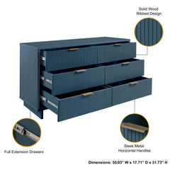 Granville 3-Piece Tall Narrow Chest, Double Dresser Set and Standard Dresser Set in Midnight Blue - Ornate Home