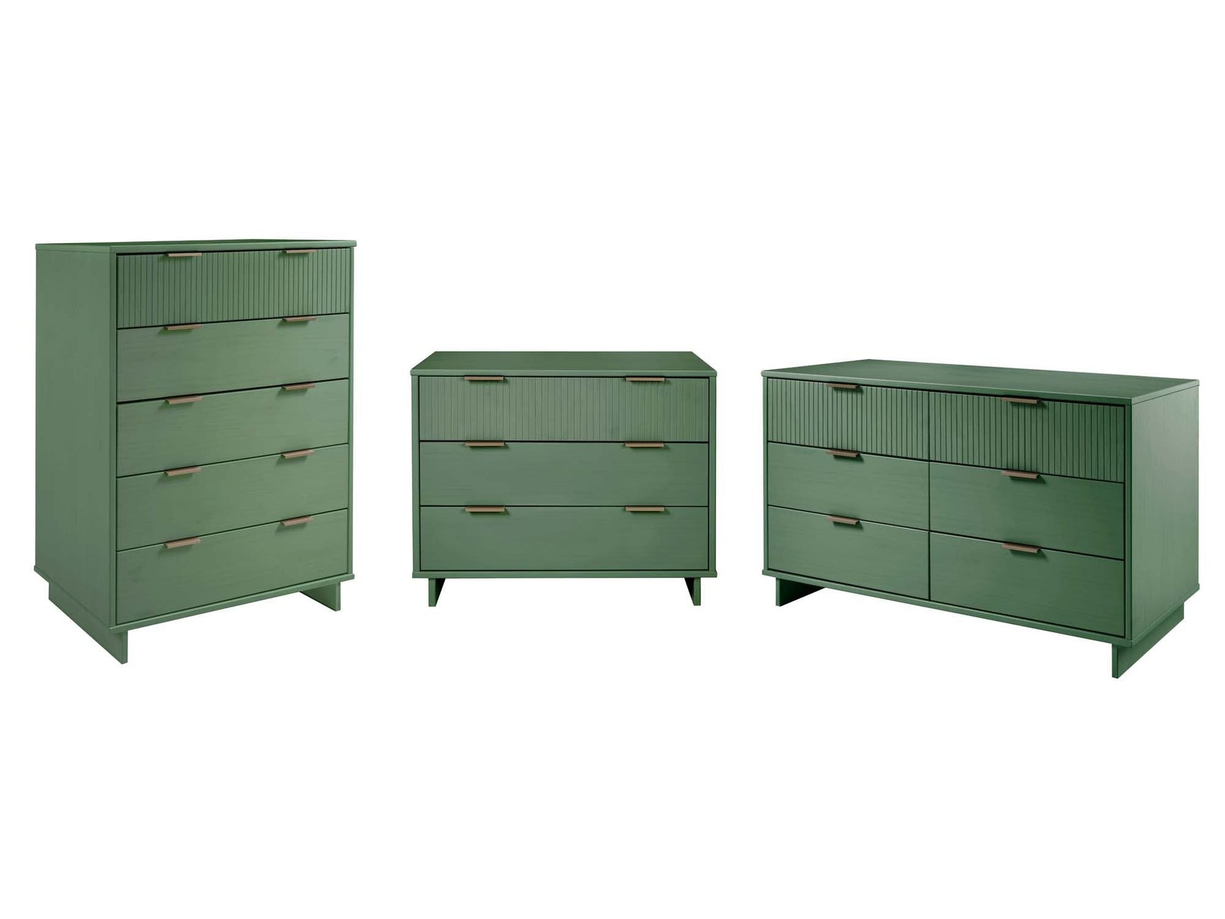 Granville 3-Piece Tall Narrow Chest, Double Dresser Set and Standard Dresser Set in Sage Green - Ornate Home