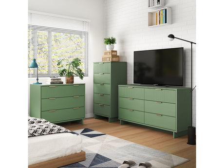 Granville 3-Piece Tall Narrow Chest, Double Dresser Set and Standard Dresser Set in Sage Green - Ornate Home
