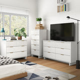 Granville 3-Piece Tall Narrow Chest, Double Dresser Set and Standard Dresser Set in White - Ornate Home