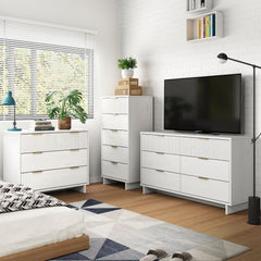 Granville 3-Piece Tall Narrow Chest, Double Dresser Set and Standard Dresser Set in White - Ornate Home