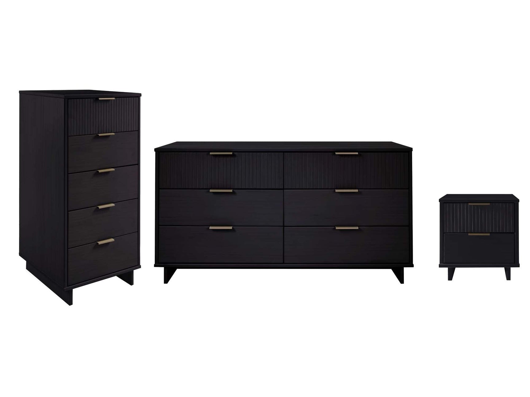 Granville 3-Piece Tall Narrow Chest, Double Dresser and Nightstand Set in Black - Ornate Home