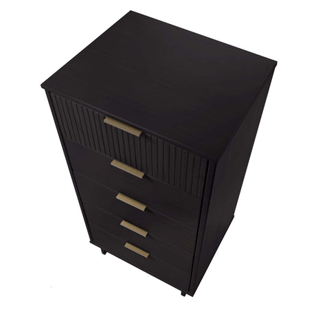 Granville 3-Piece Tall Narrow Chest, Double Dresser and Nightstand Set in Black - Ornate Home
