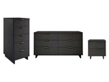 Granville 3-Piece Tall Narrow Chest, Double Dresser and Nightstand Set in Dark Grey - Ornate Home