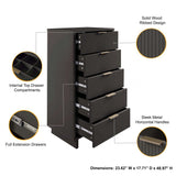 Granville 3-Piece Tall Narrow Chest, Double Dresser and Nightstand Set in Dark Grey - Ornate Home