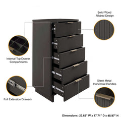 Granville 3-Piece Tall Narrow Chest, Double Dresser and Nightstand Set in Dark Grey - Ornate Home
