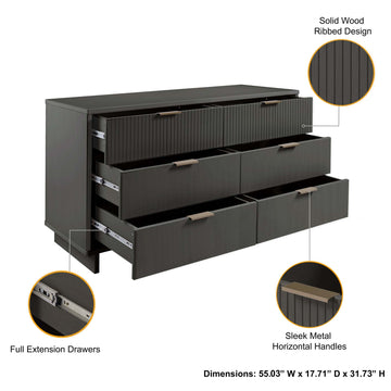 Granville 3-Piece Tall Narrow Chest, Double Dresser and Nightstand Set in Dark Grey - Ornate Home