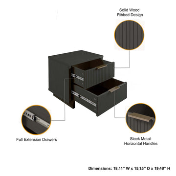 Granville 3-Piece Tall Narrow Chest, Double Dresser and Nightstand Set in Dark Grey - Ornate Home