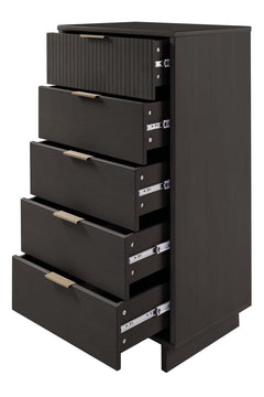 Granville 3-Piece Tall Narrow Chest, Double Dresser and Nightstand Set in Dark Grey - Ornate Home