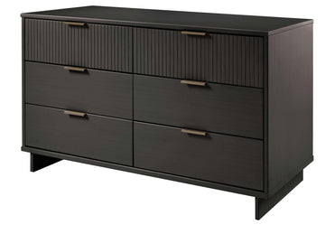 Granville 3-Piece Tall Narrow Chest, Double Dresser and Nightstand Set in Dark Grey - Ornate Home