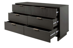 Granville 3-Piece Tall Narrow Chest, Double Dresser and Nightstand Set in Dark Grey - Ornate Home