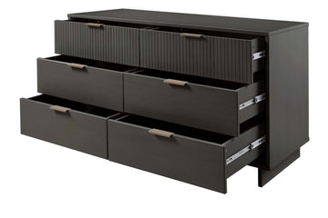 Granville 3-Piece Tall Narrow Chest, Double Dresser and Nightstand Set in Dark Grey - Ornate Home