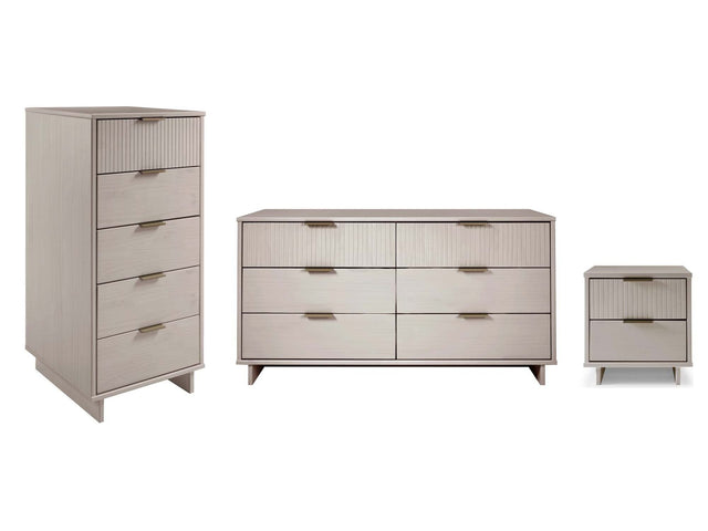 Granville 3-Piece Tall Narrow Chest, Double Dresser and Nightstand Set in Light Grey - Ornate Home