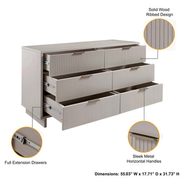 Granville 3-Piece Tall Narrow Chest, Double Dresser and Nightstand Set in Light Grey - Ornate Home