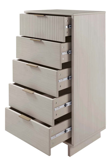 Granville 3-Piece Tall Narrow Chest, Double Dresser and Nightstand Set in Light Grey - Ornate Home