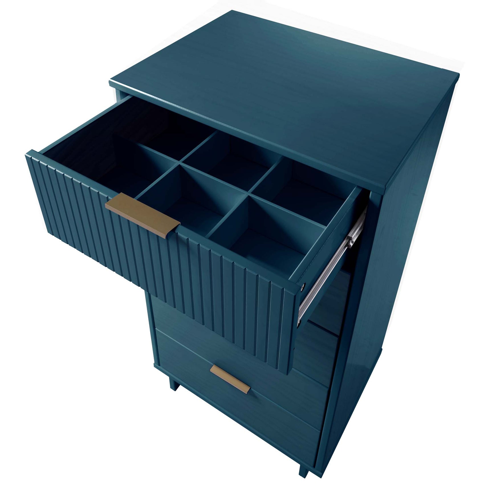 Granville 3-Piece Tall Narrow Chest, Double Dresser and Nightstand Set in Midnight Blue - Ornate Home