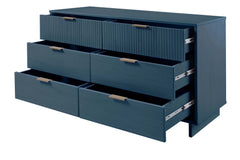 Granville 3-Piece Tall Narrow Chest, Double Dresser and Nightstand Set in Midnight Blue - Ornate Home