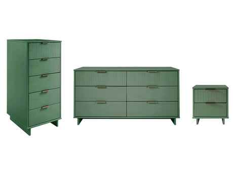 Granville 3-Piece Tall Narrow Chest, Double Dresser and Nightstand Set in Sage Green - Ornate Home