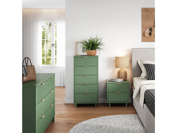 Granville 3-Piece Tall Narrow Chest, Double Dresser and Nightstand Set in Sage Green - Ornate Home