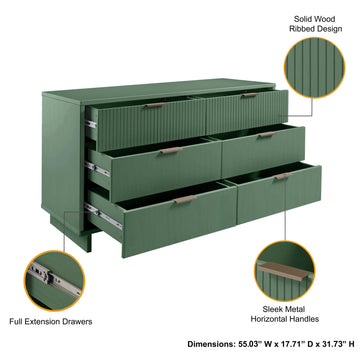 Granville 3-Piece Tall Narrow Chest, Double Dresser and Nightstand Set in Sage Green - Ornate Home