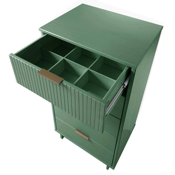 Granville 3-Piece Tall Narrow Chest, Double Dresser and Nightstand Set in Sage Green - Ornate Home