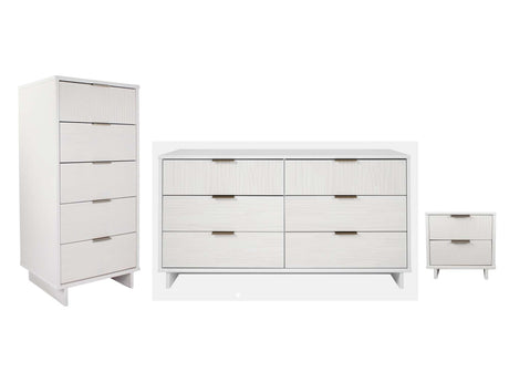 Granville 3-Piece Tall Narrow Chest, Double Dresser and Nightstand Set in White - Ornate Home