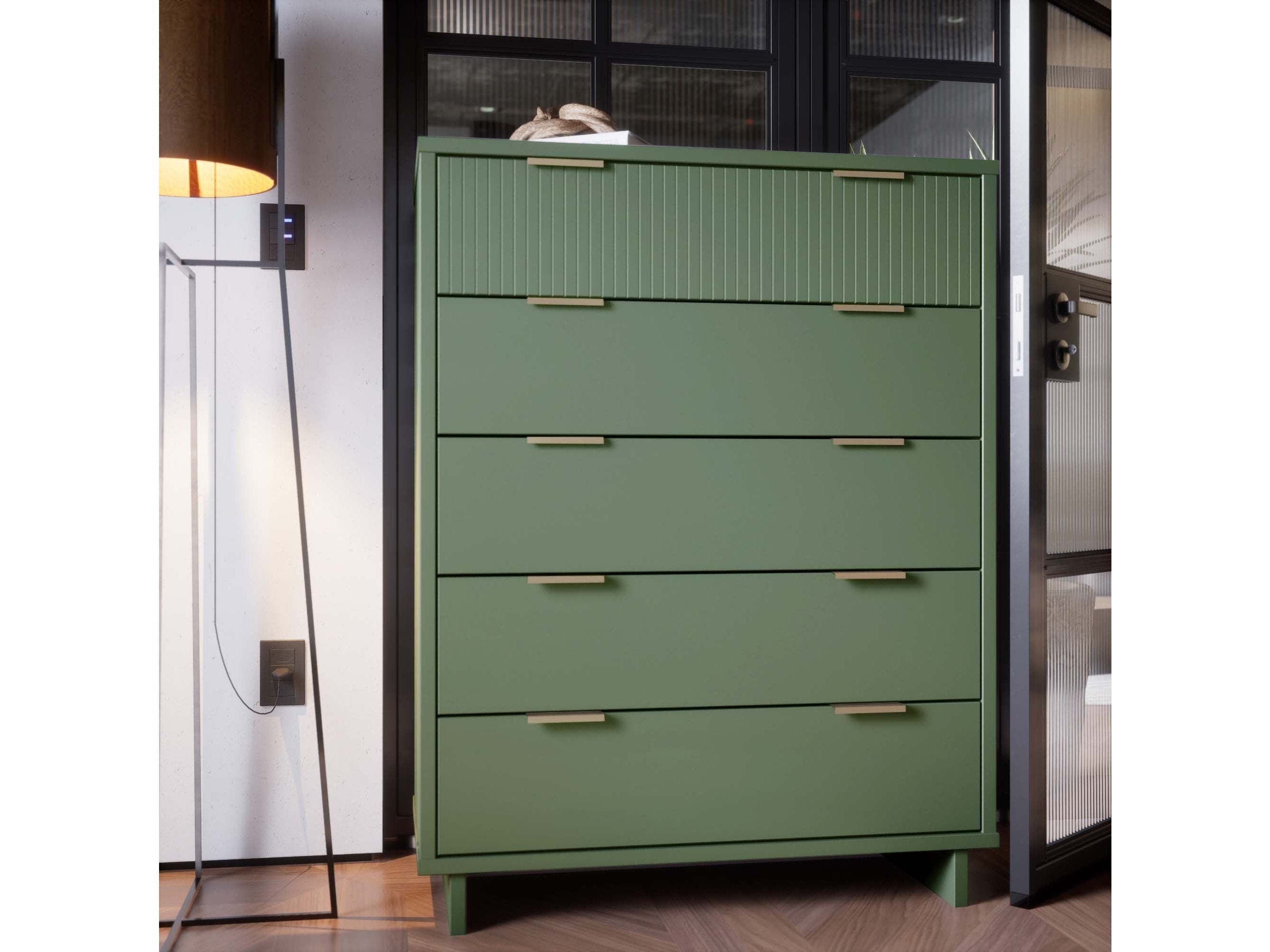 sage green tall dresser Richmond Ridged 5 Drawer Dresser, Matte Sage Green - daals
