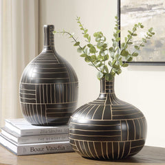 Graphite Stride Black/White Geometric Vases (Set of 2) - Ornate Home