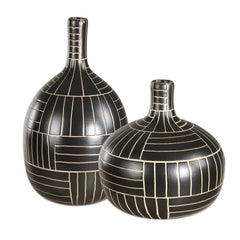 Graphite Stride Black/White Geometric Vases (Set of 2) - Ornate Home